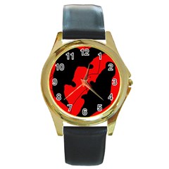 Black And Red Lizard  Round Gold Metal Watch by Valentinaart