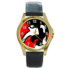 Man Round Gold Metal Watch by Valentinaart