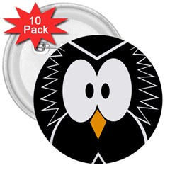 Black Owl 3  Buttons (10 Pack)  by Valentinaart