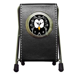 Black Owl Pen Holder Desk Clocks by Valentinaart