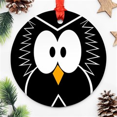 Black Owl Round Ornament (two Sides)  by Valentinaart