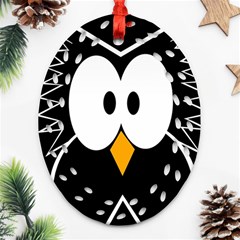 Black Owl Oval Filigree Ornament (2-side) 