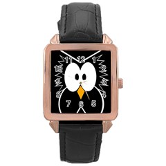 Black Owl Rose Gold Leather Watch  by Valentinaart