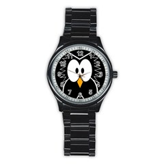 Black Owl Stainless Steel Round Watch by Valentinaart