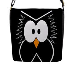 Black Owl Flap Messenger Bag (l)  by Valentinaart