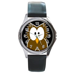 Brown Simple Owl Round Metal Watch by Valentinaart