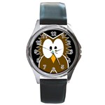 Brown simple owl Round Metal Watch Front