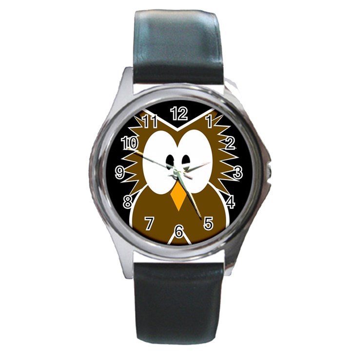 Brown simple owl Round Metal Watch