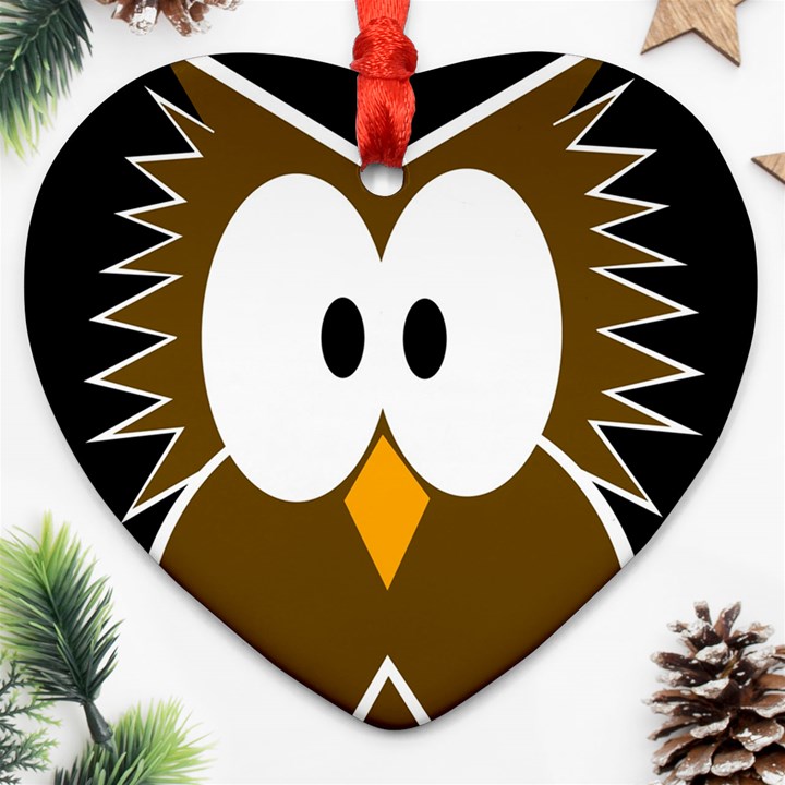 Brown simple owl Heart Ornament (2 Sides)