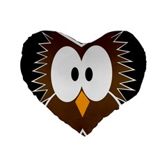 Brown Simple Owl Standard 16  Premium Heart Shape Cushions by Valentinaart