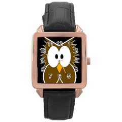 Brown Simple Owl Rose Gold Leather Watch  by Valentinaart