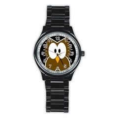 Brown Simple Owl Stainless Steel Round Watch