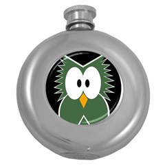 Green Owl Round Hip Flask (5 Oz) by Valentinaart