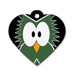 Green Owl Dog Tag Heart (two Sides) by Valentinaart