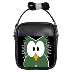 Green Owl Girls Sling Bags by Valentinaart