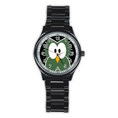 Green Owl Stainless Steel Round Watch by Valentinaart