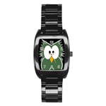 Green owl Stainless Steel Barrel Watch Front