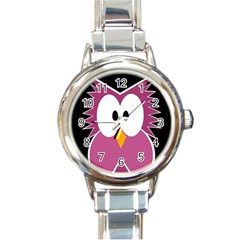 Pink Owl Round Italian Charm Watch by Valentinaart