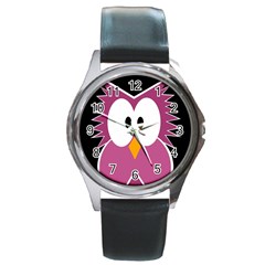 Pink Owl Round Metal Watch by Valentinaart