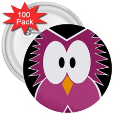 Pink owl 3  Buttons (100 pack) 