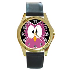 Pink owl Round Gold Metal Watch