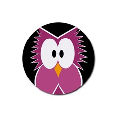 Pink Owl Rubber Round Coaster (4 Pack)  by Valentinaart