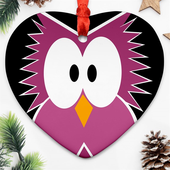 Pink owl Heart Ornament (2 Sides)