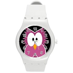 Pink owl Round Plastic Sport Watch (M)