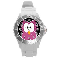 Pink owl Round Plastic Sport Watch (L)