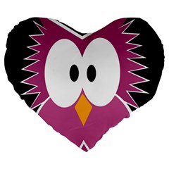 Pink owl Large 19  Premium Heart Shape Cushions