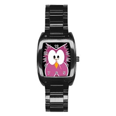 Pink owl Stainless Steel Barrel Watch