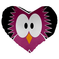 Pink Owl Large 19  Premium Flano Heart Shape Cushions