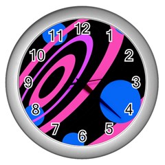 Pink And Blue Twist Wall Clocks (silver)  by Valentinaart