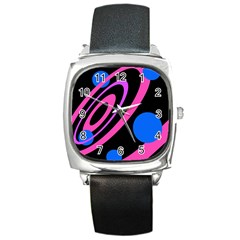 Pink And Blue Twist Square Metal Watch by Valentinaart