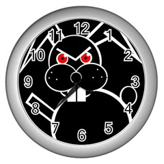 Evil Rabbit Wall Clocks (silver)  by Valentinaart