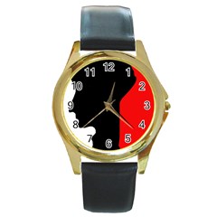 Man Round Gold Metal Watch by Valentinaart