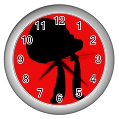 Red And Black Abstraction Wall Clocks (silver)  by Valentinaart