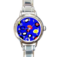 Blue Pattern Abstraction Round Italian Charm Watch by Valentinaart