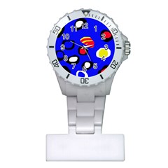 Blue Pattern Abstraction Plastic Nurses Watch by Valentinaart