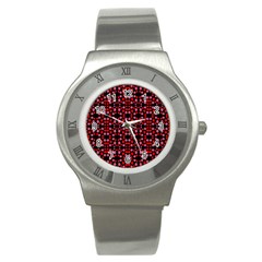 Dots Pattern Red Stainless Steel Watch by BrightVibesDesign