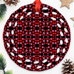 Dots Pattern Red Round Filigree Ornament (2side) by BrightVibesDesign