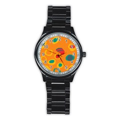 Orange Abstraction Stainless Steel Round Watch by Valentinaart