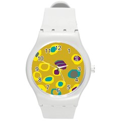 Yellow Abstraction Round Plastic Sport Watch (m) by Valentinaart