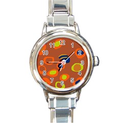 Orange Abstraction Round Italian Charm Watch by Valentinaart