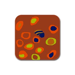 Orange Abstraction Rubber Square Coaster (4 Pack)  by Valentinaart