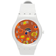 Orange Abstraction Round Plastic Sport Watch (m) by Valentinaart