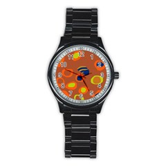 Orange Abstraction Stainless Steel Round Watch by Valentinaart