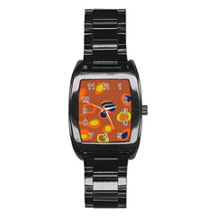 Orange Abstraction Stainless Steel Barrel Watch by Valentinaart