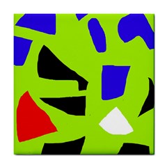 Green Abstraction Tile Coasters by Valentinaart