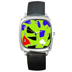 Green Abstraction Square Metal Watch by Valentinaart